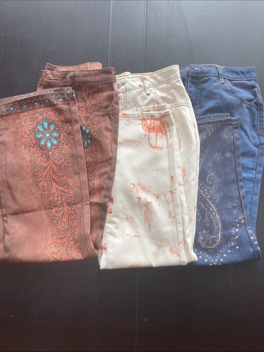 High-Rise Women’s Printed Jeans — Brown, Cream & Blue